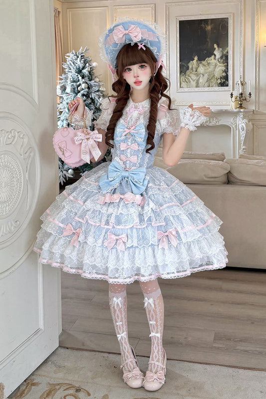 Blue Moon-Tide Butterfly Call Sleeveless Multi-Layered Ruffle Lace Sweet Lolita Jsk Dress