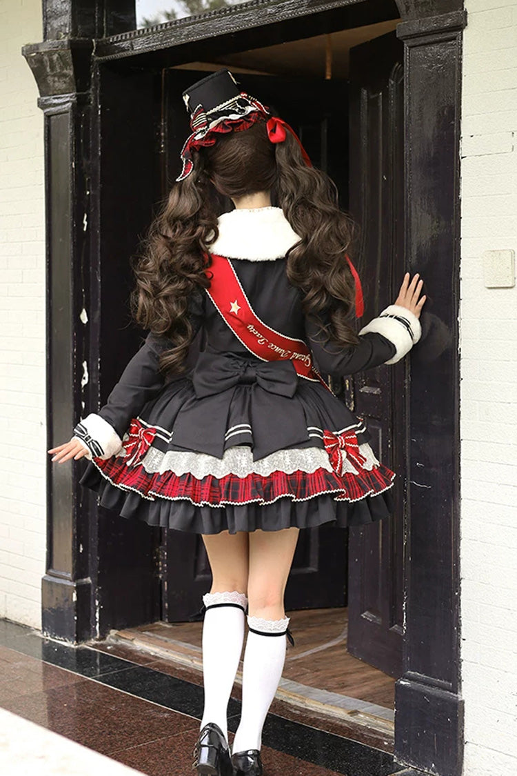 Classic Gothic V-Neck Multi-Layered Printed Ruffled JSK Dress - Honor Guard Gala