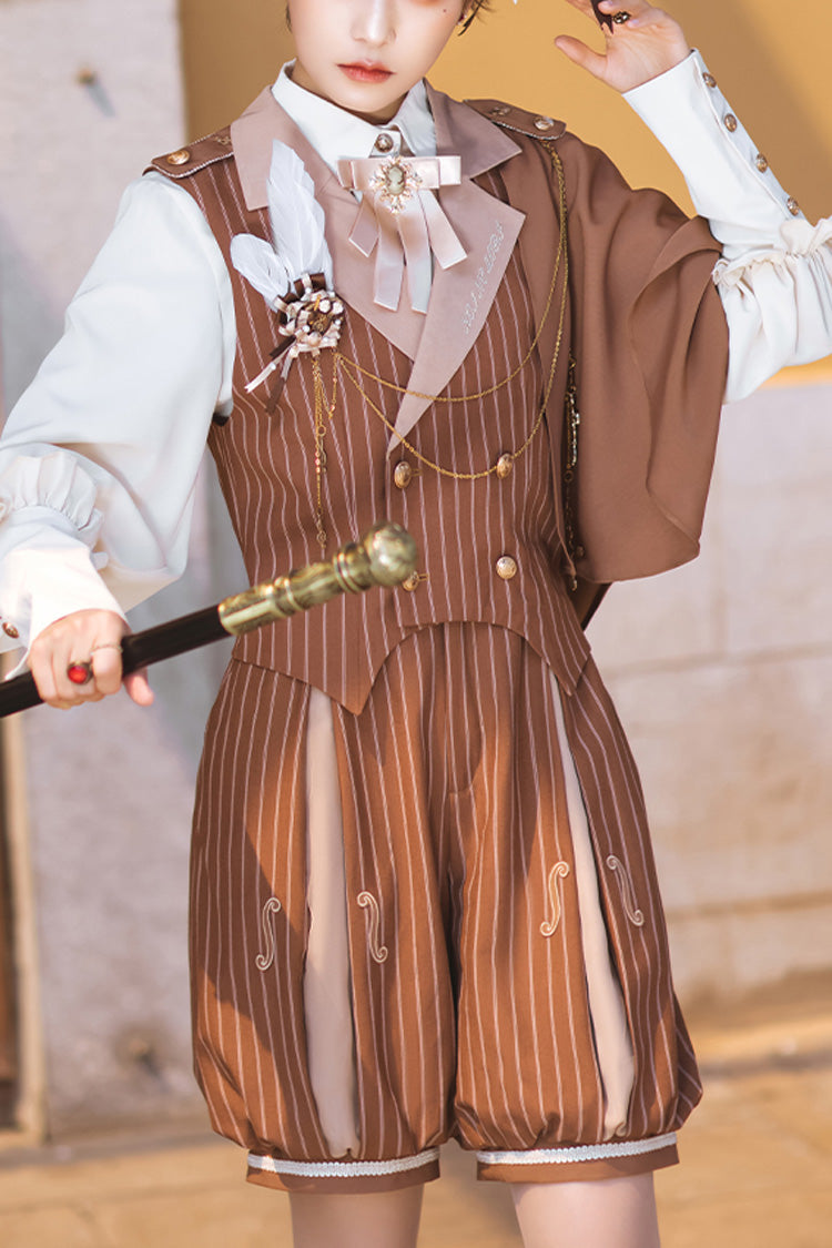 Cocoa Stripe Violin Print Ouji Lolita Ensemble