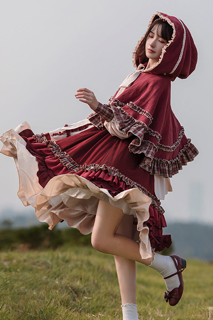 Red Riding Hood Ruffle Sweet Lolita Gown with Long Sleeves