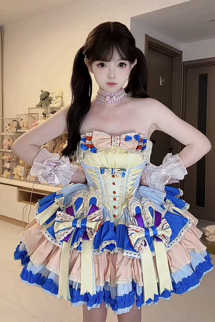Multi-Layered Lace-Up Ballet Dress - Candy Paper Ribbon × Sleepy Bunny Doll Shop