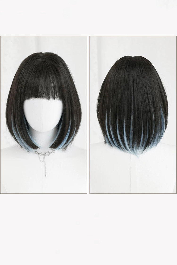 Sky Blue Black Highlight Natural Clavicle Bob Sweet Lolita Wig