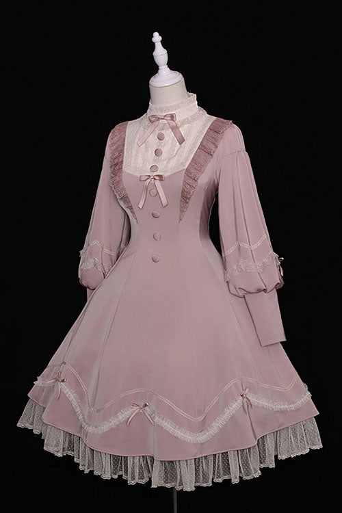Alice Girl Andrea Ruffled OP Dress - Solid Bowknot Sweet Lolita