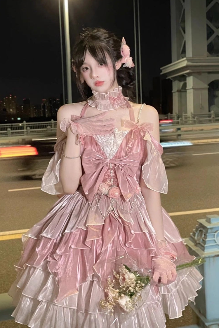 Pink Floral Layered Hanayome Sweet Lolita JSK with Bow