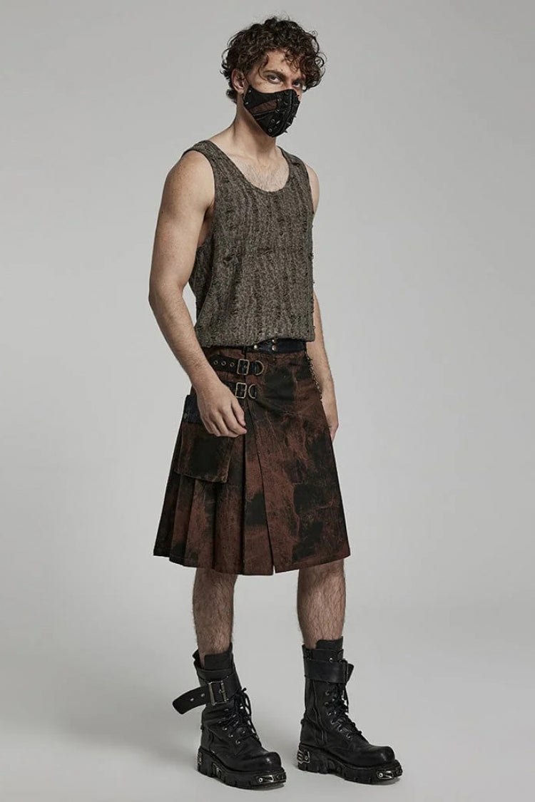 Sleeveless Printed Ripped Steampunk Vest for Men