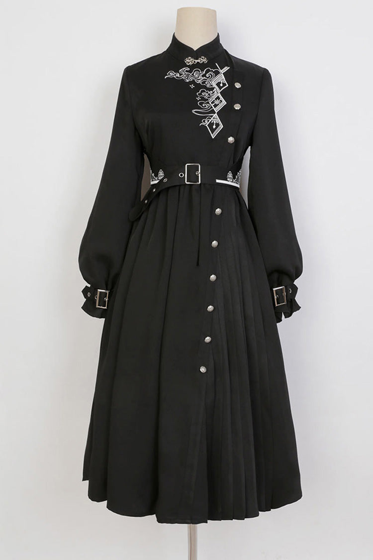 Chinese Style Hanfu Dress with Print and Single Breasted Front