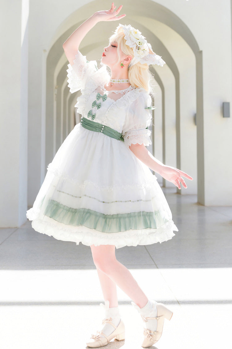 Sweet Lolita Dress with Ruffled Bow and Lace - Moonlight Sonata, 4 Shades