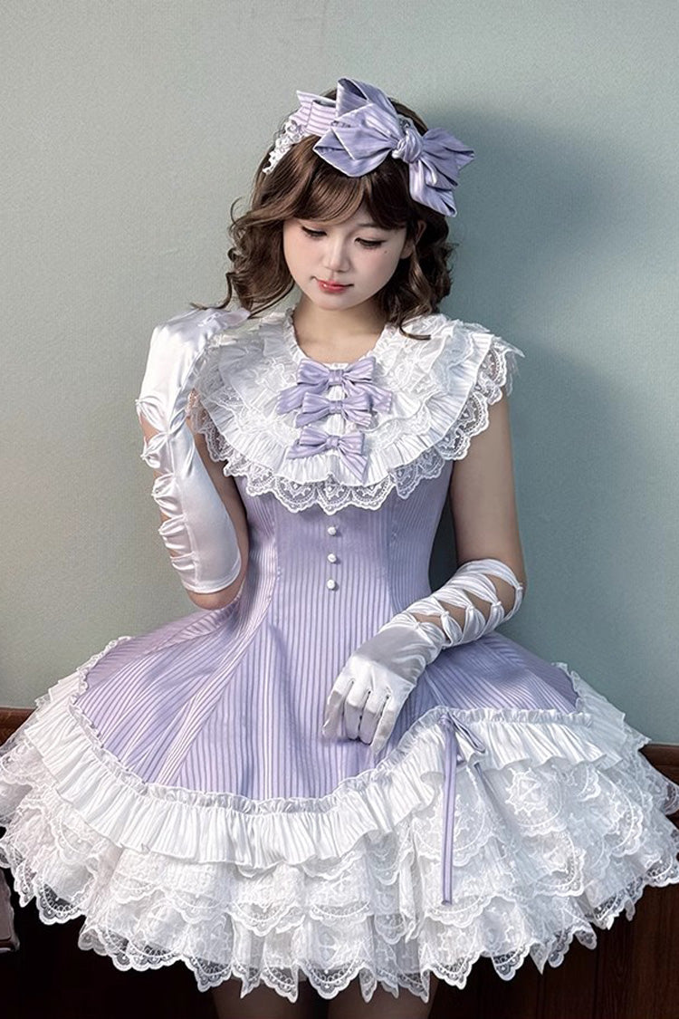 Violet Miss Tsundere Sleeveless Asymmetric Ruffled Bow Lace Princess Dress