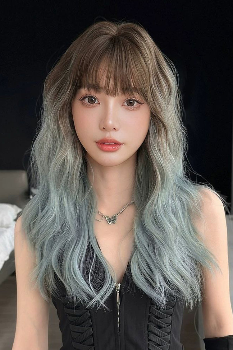 Cocoa to Mint Blue Ombre Fluffy Curly Sweet Lolita Full Wig