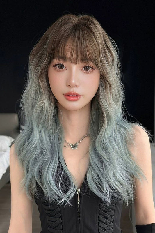 Cocoa to Mint Blue Ombre Fluffy Curly Sweet Lolita Full Wig