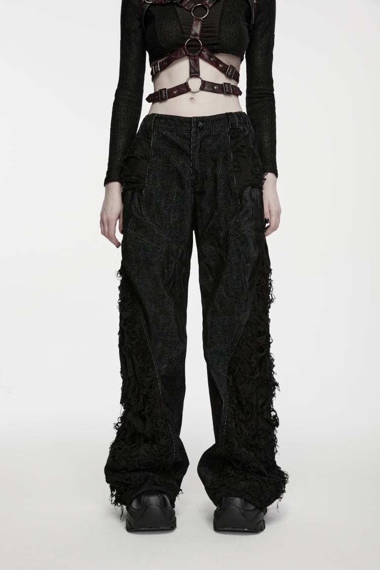 Ripped Pleated Wide-Leg Punk Trousers for Women