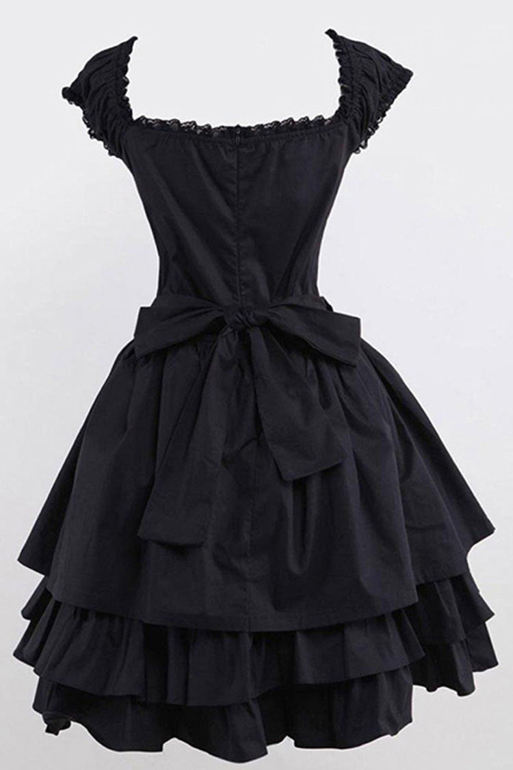 Tiered Ruffle Sleeveless Gothic Lolita Dress with Lace Detail