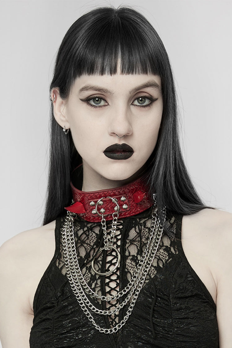 Reptile Texture Faux Leather Riveted Steampunk Choker