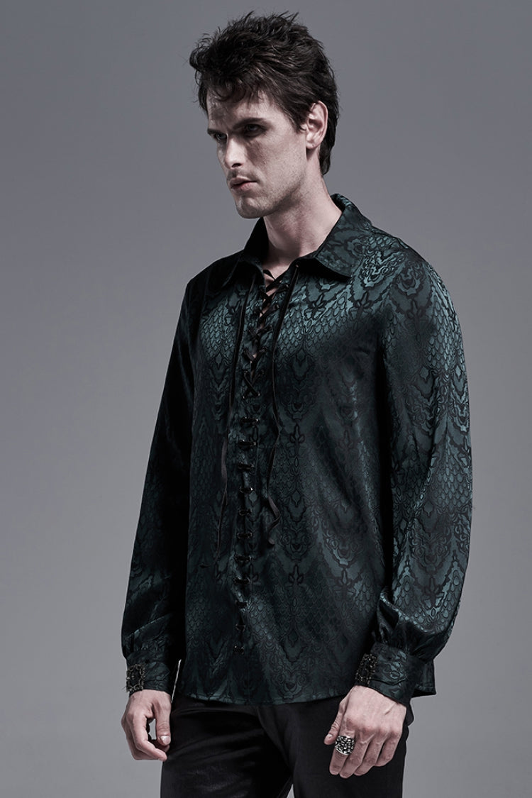Gothic Men's Shirt with Eyelets and Metal Cuffs