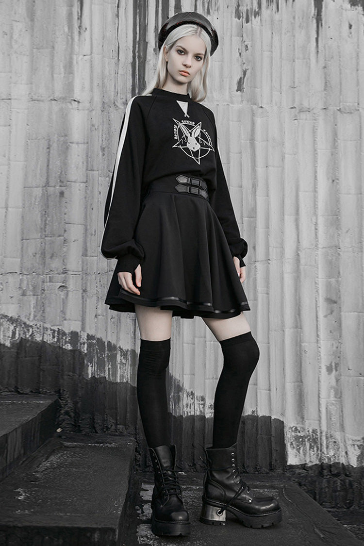 Steampunk Skirt with High Waist Belt for Women in Black