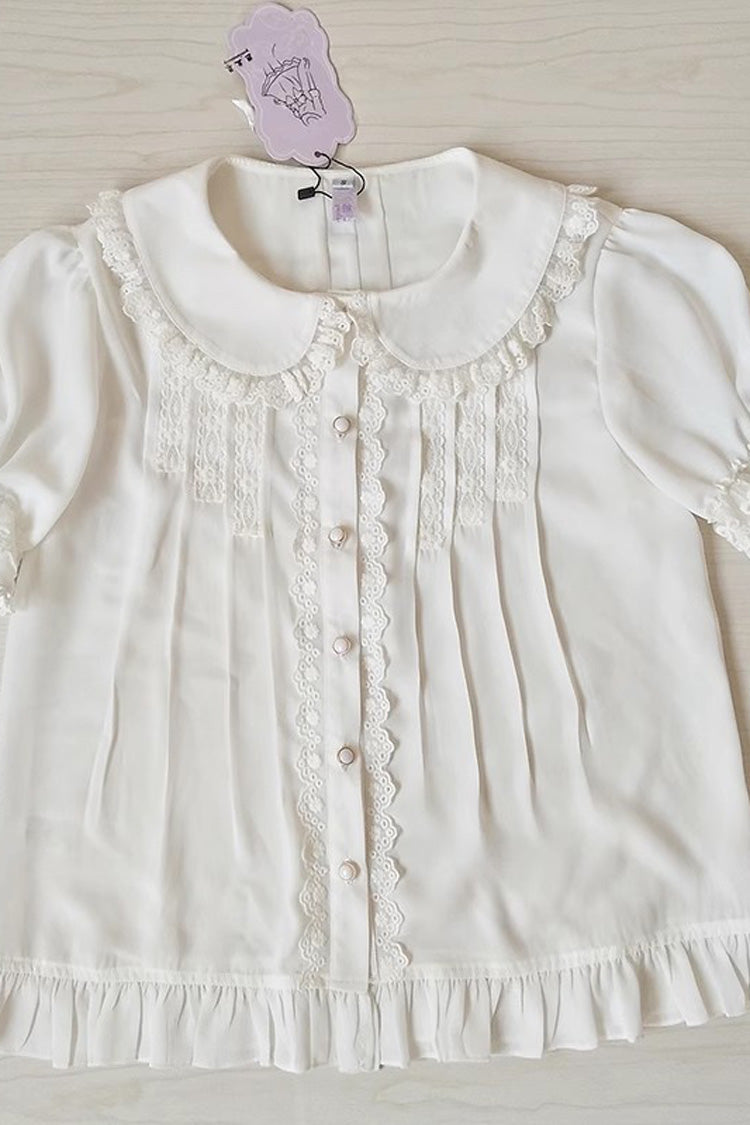 Sweet Lolita Blouse with Doll Collar, Ruffles, and Lace, 2 Shades