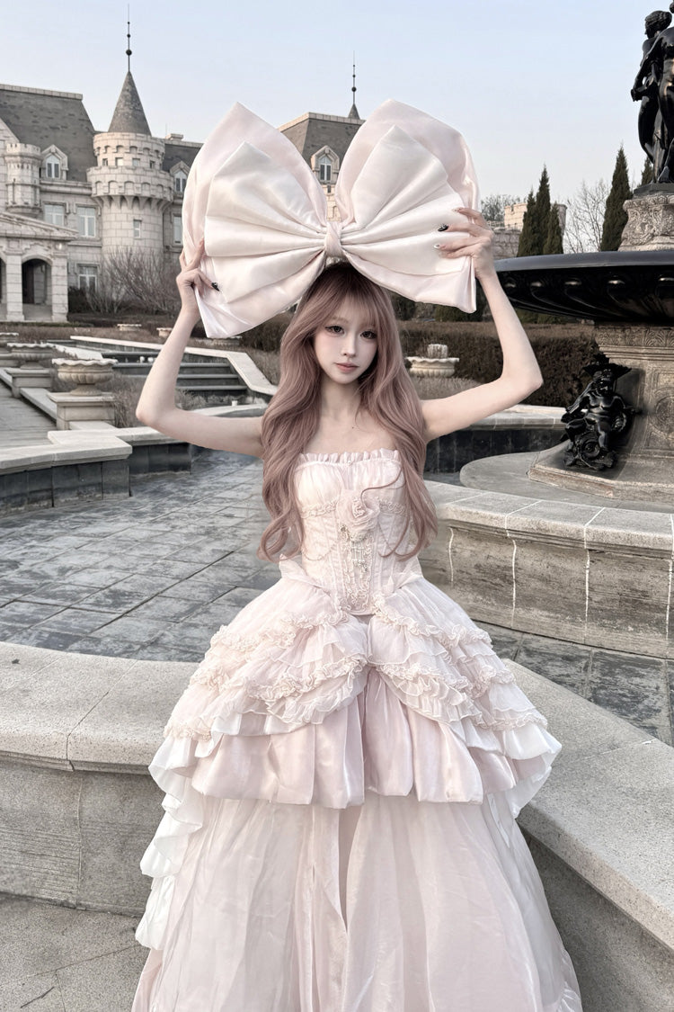 Boat-Neck Ruffled Bow Princess Dress