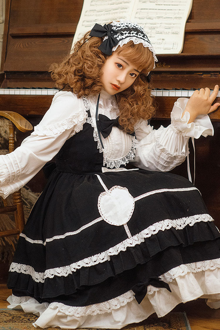 Bowknot Ruffled High Waisted Sweet Lolita Jsk Dress with Lace Stitching