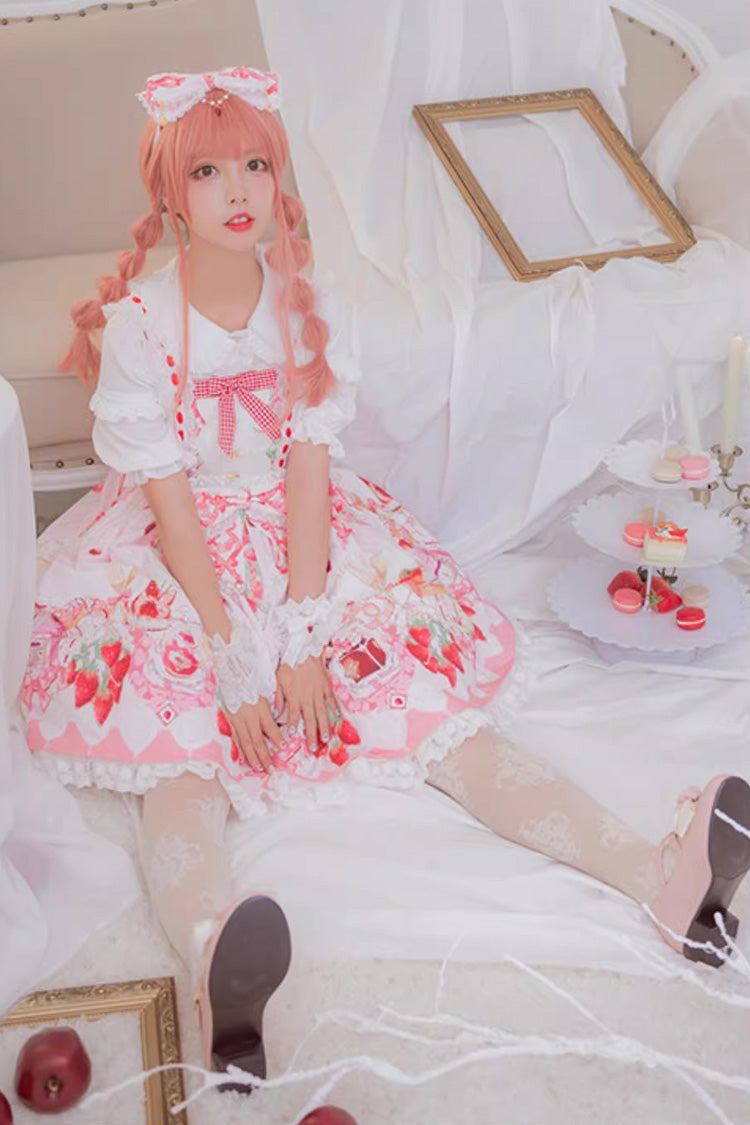 Sleeveless Ruffled Bow Sweet JSK with Print - Strawberry Feast