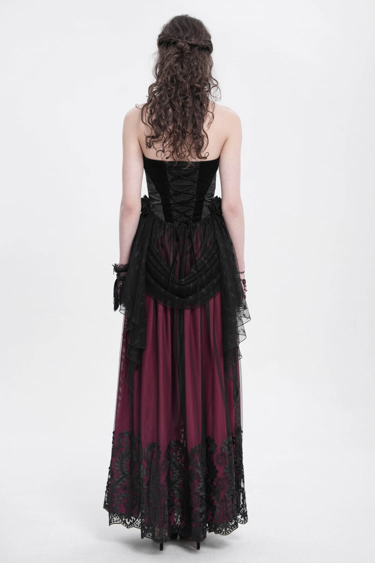 Elegant Black Rose Heart Lace Embroidered Sleeveless Halter Gothic Shirt
