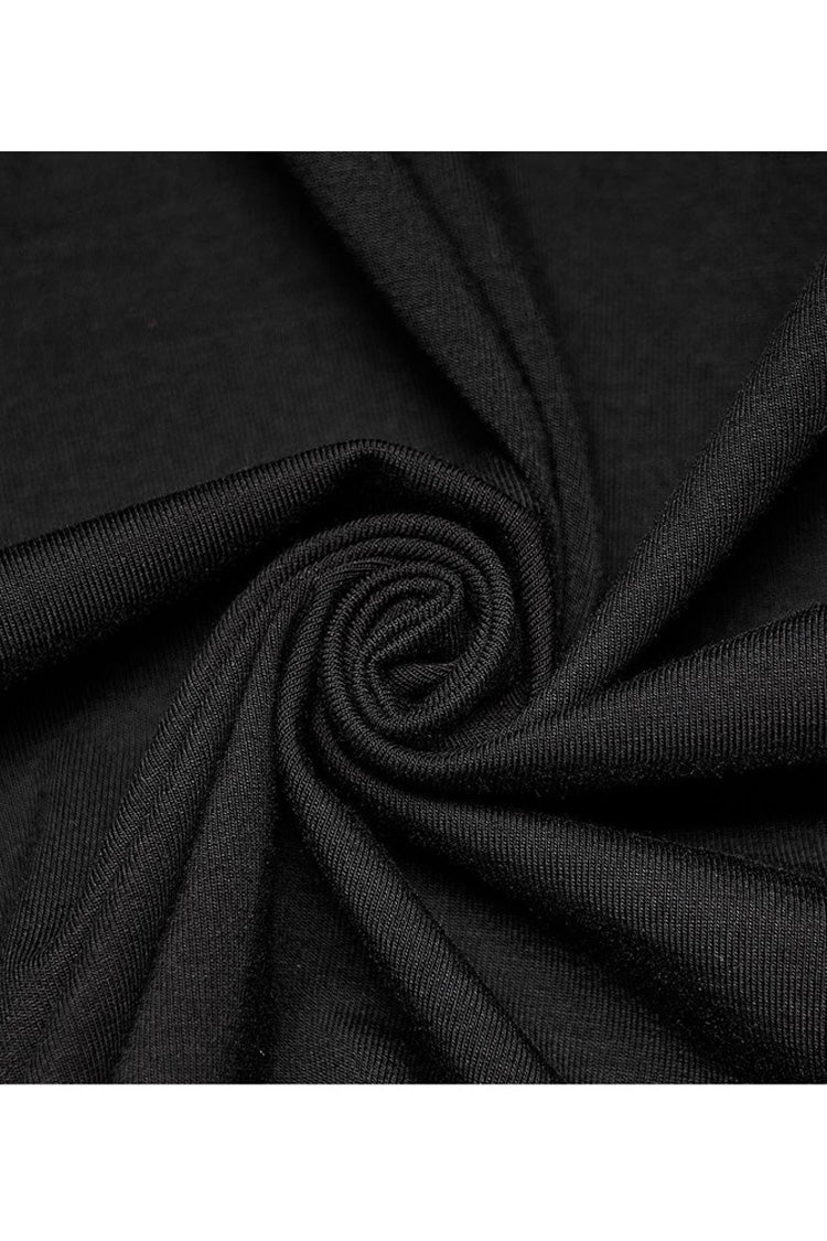 Gothic Cropped Polo Tee with Slim Fit, Straps, Long Sleeves