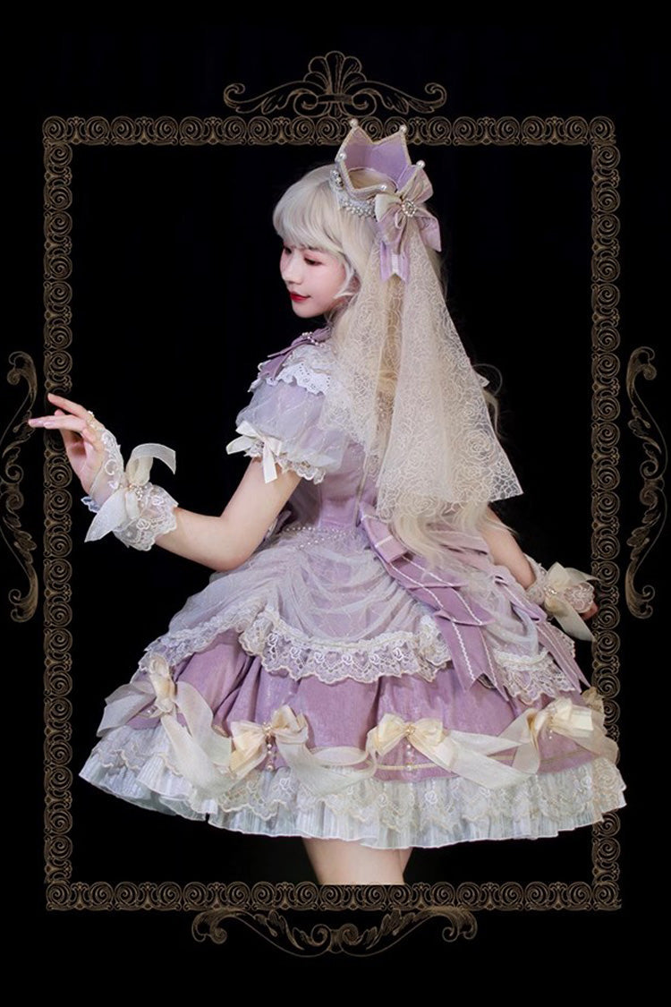 Girls' Day Violet Ruffled Bowknot Lace Short Sleeve Lolita Dress - Girls' Day