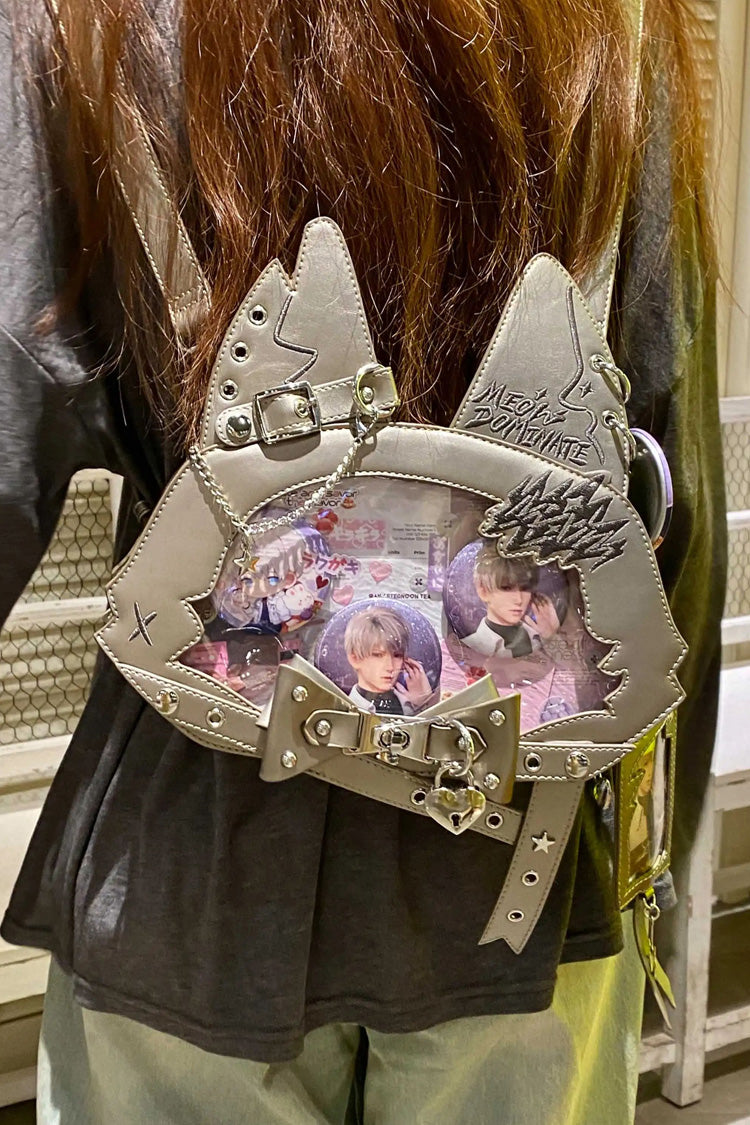 Gothic Cat Print Crossbody Bag with Bow, 9 Tones