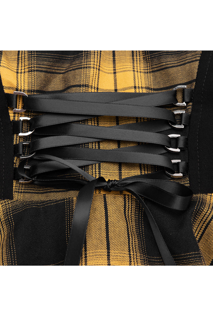 Lattice Plaid Stitching Binding Steam Punk Strap Dress