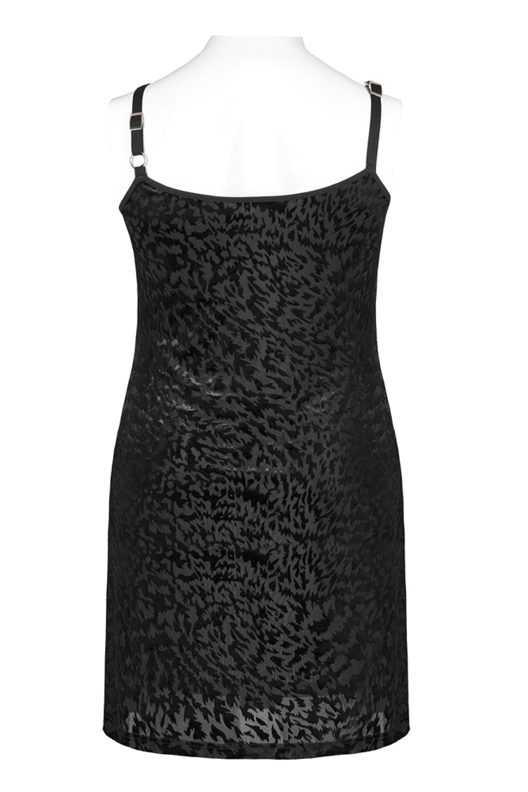 Bat Print Embroidered Adjustable Strap Plus Size Gothic Dress