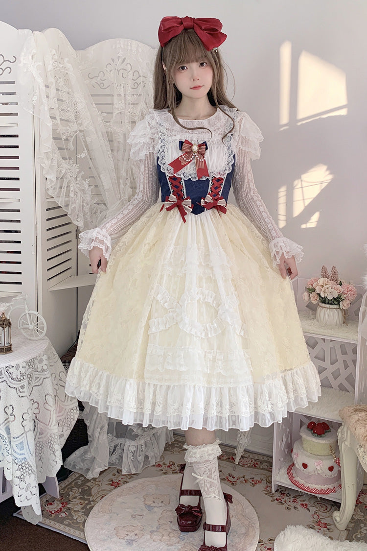 Snow White Ruffle Bow Lace Sweet Lolita JSK Dress, Two Versions