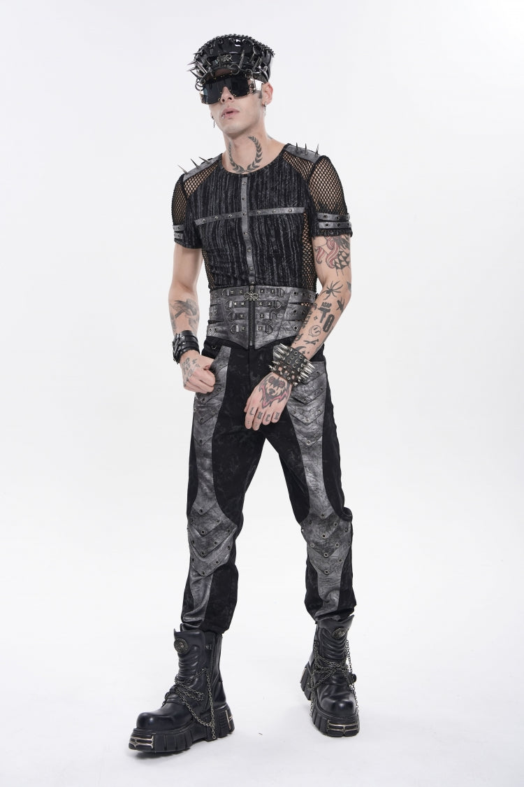 Studded Zippered Eyelet Punk Belt, Black Layered