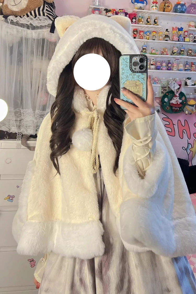 Cream Little Star Wish Cat Ears Hooded Sweet Lolita Cloak Coat