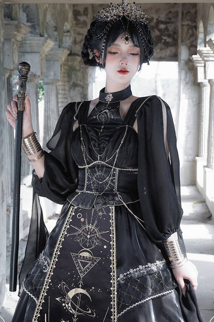 Black Print Ruffle Hot Stamping Gothic Gorgeous JSK Mini Dress