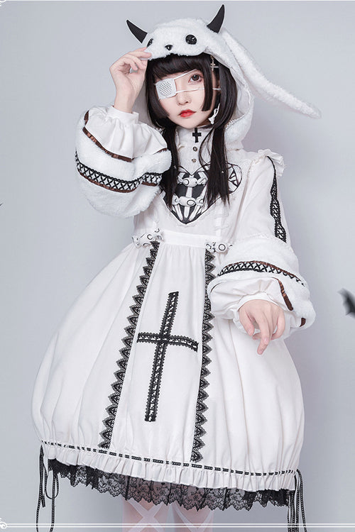 Cream Gothic OP Dress - Demon Rabbit with Detachable Hat
