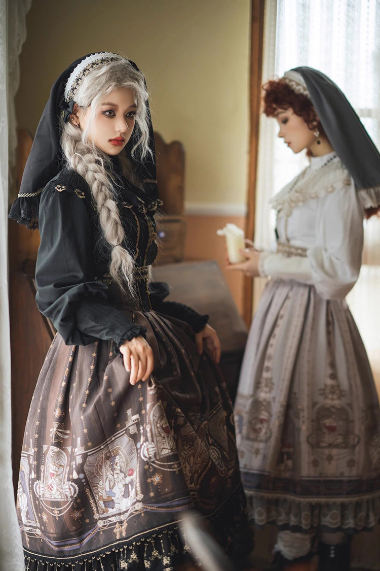 Elegant Ruffled Lolita Skirt with Demon Hunting Print