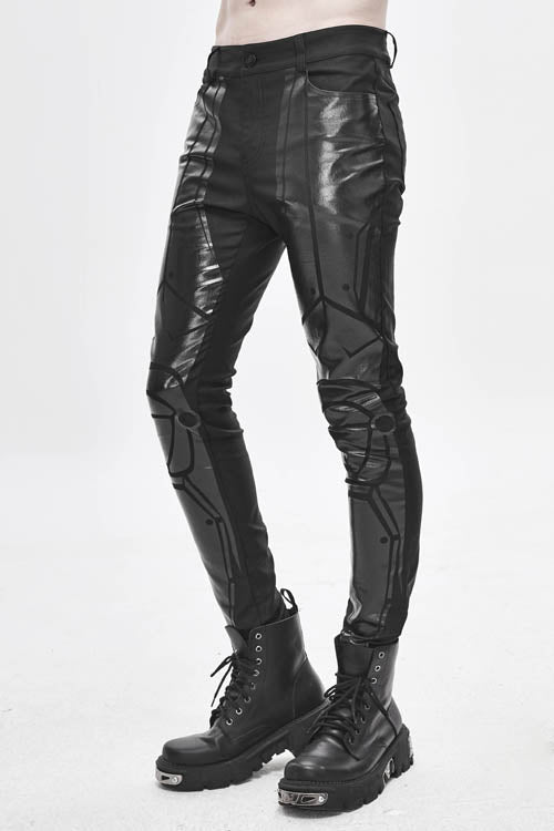 Glossy Robot Print Skinny Stretch Pants in Black