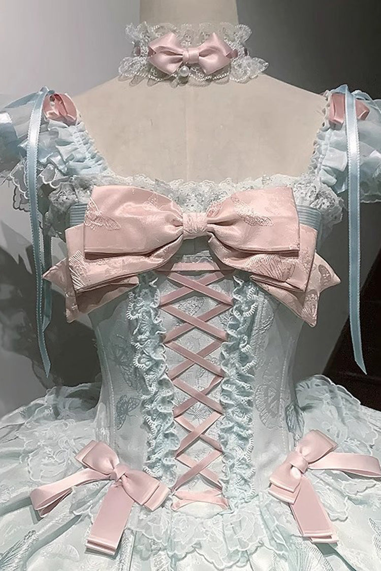 Green Sleeveless Ruffled Bow Lace-Up Sweet Elegant JSK - Flora Isle Butterfly
