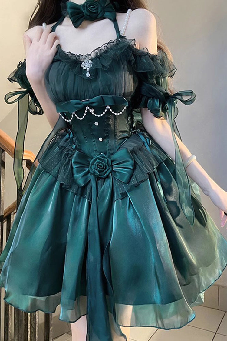 Emerald Midsummer Dream Off-Shoulder Gothic Short Lolita with Ruffles
