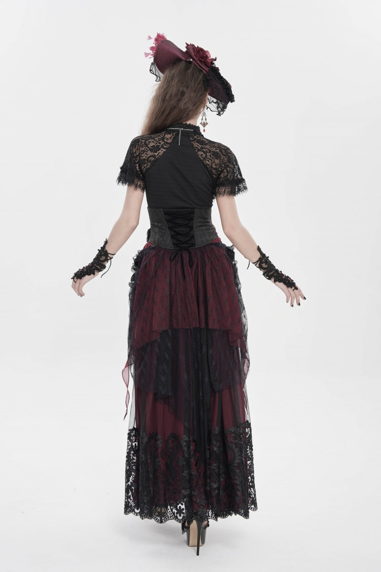 Crimson & Noir Embroidered Rose Underbust Corset with Lace Accents