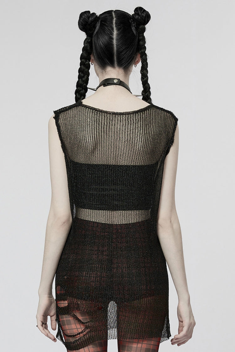 Sleeveless Mesh Ripped Steampunk Sweater