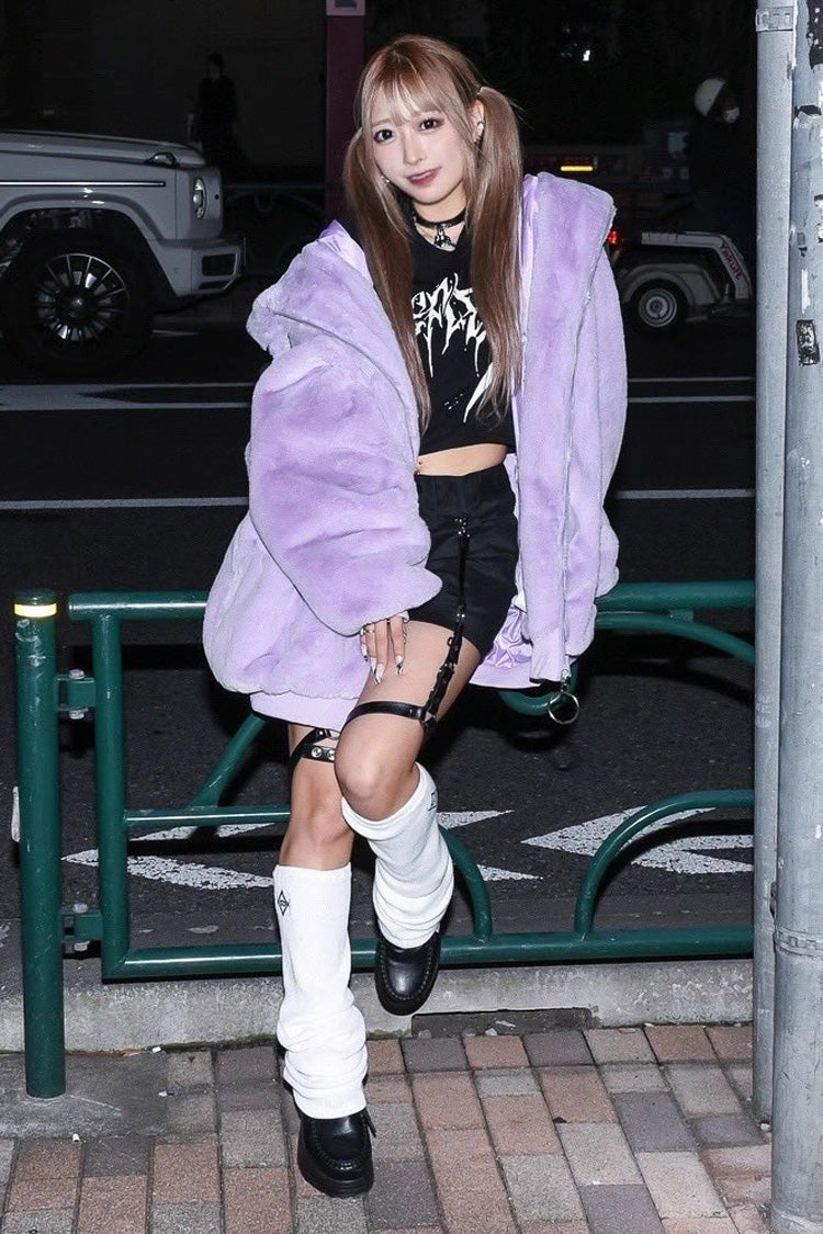 Wisteria Rabbit-Ear Hooded Punk Long-Sleeve Jacket