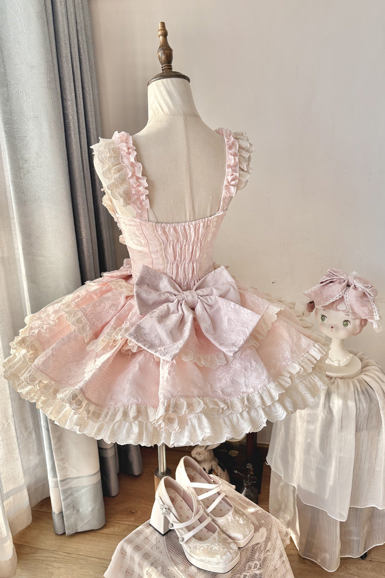 Pink Sleeveless Multi-Layer Ruffle Bow Princess Ballet Sweet JSK Dress