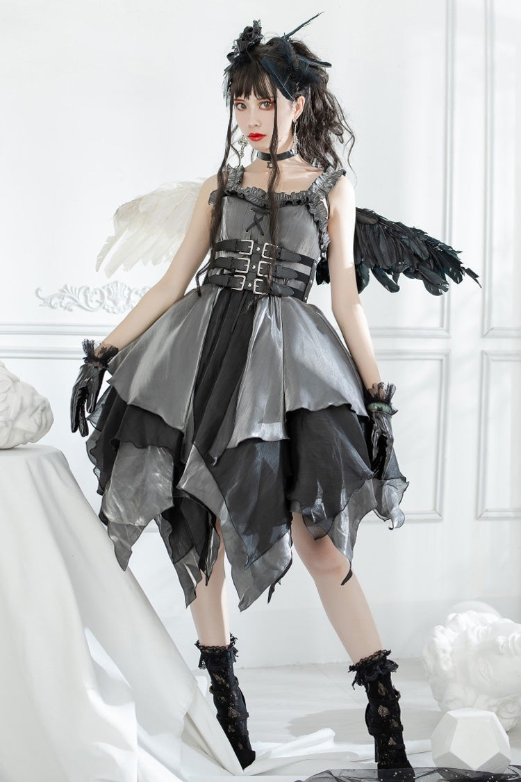 Silver Grey Lust Multi-Layered Asymmetric JSK Gothic Lolita Dress