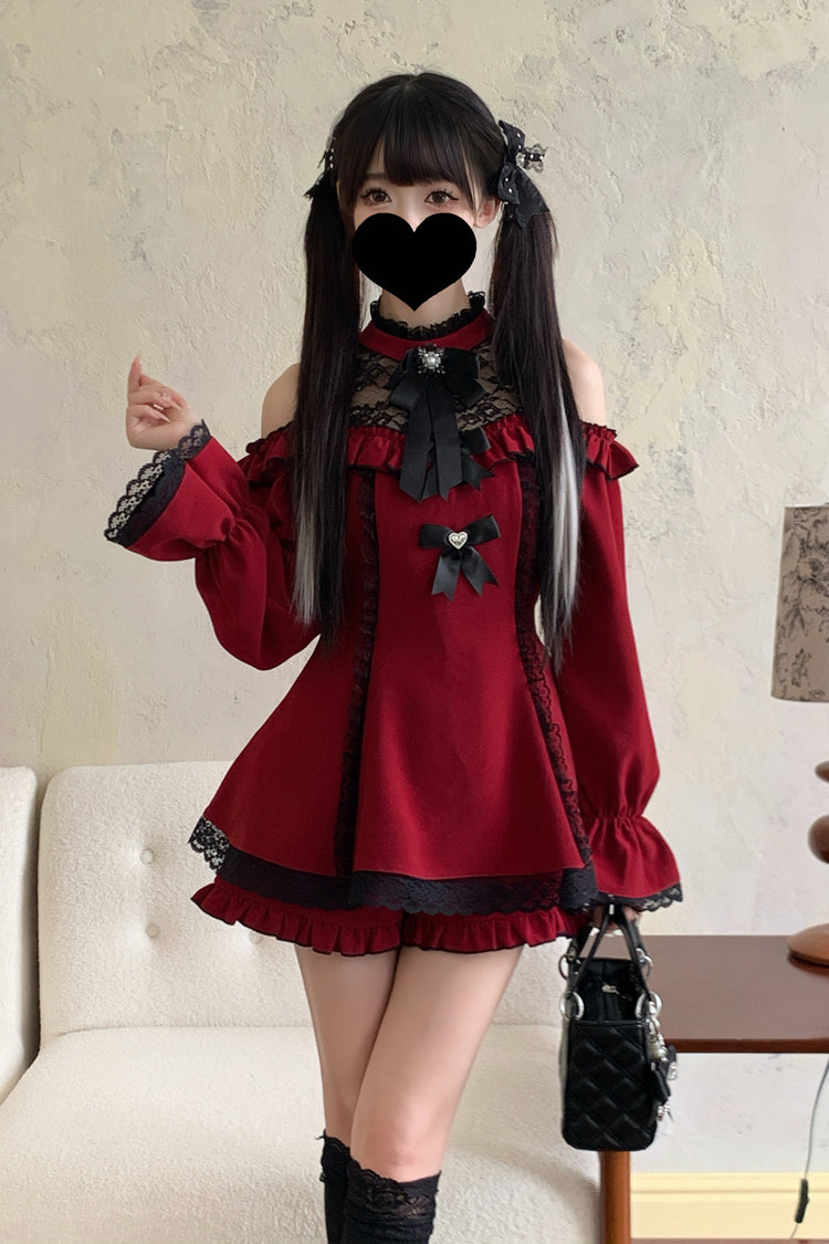 Halterneck Ruffle Bow Dress & Shorts - Jirai Kei Ensemble