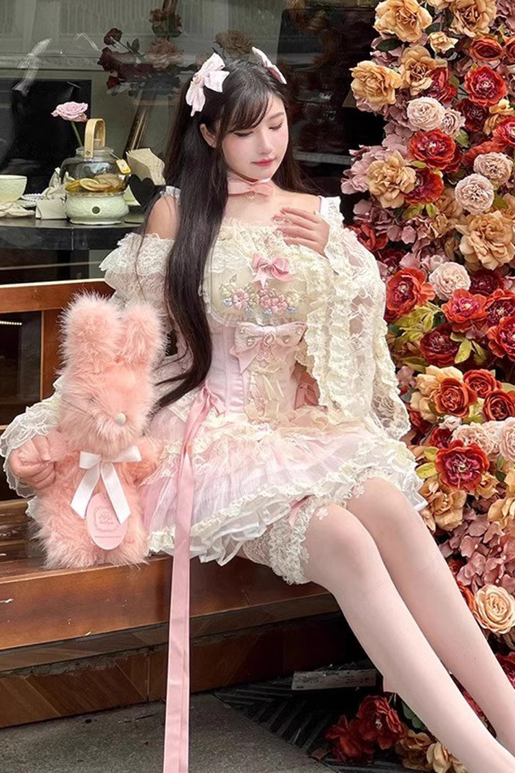 Pink Lace Flower Love Song Dress with Bowknot Details