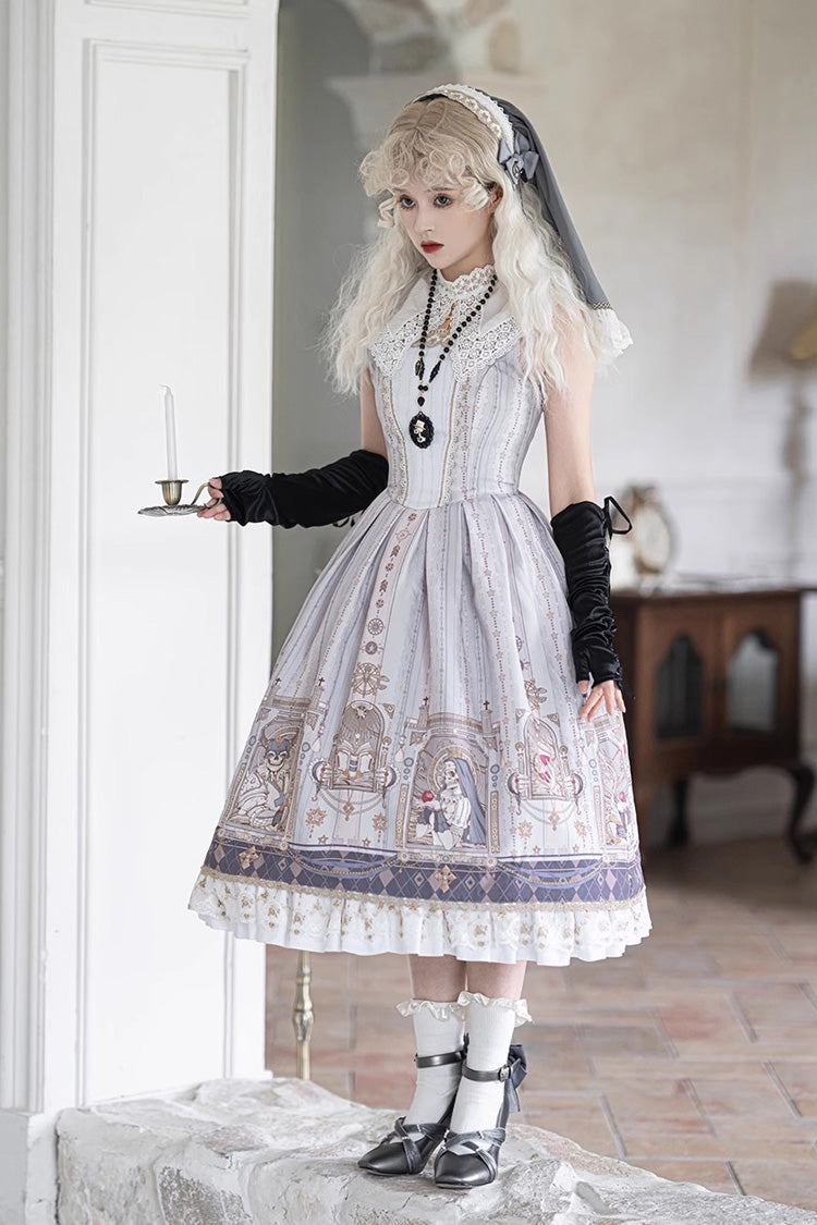 Sweet Lolita Jumper Dress with Ruffles & Demon Print