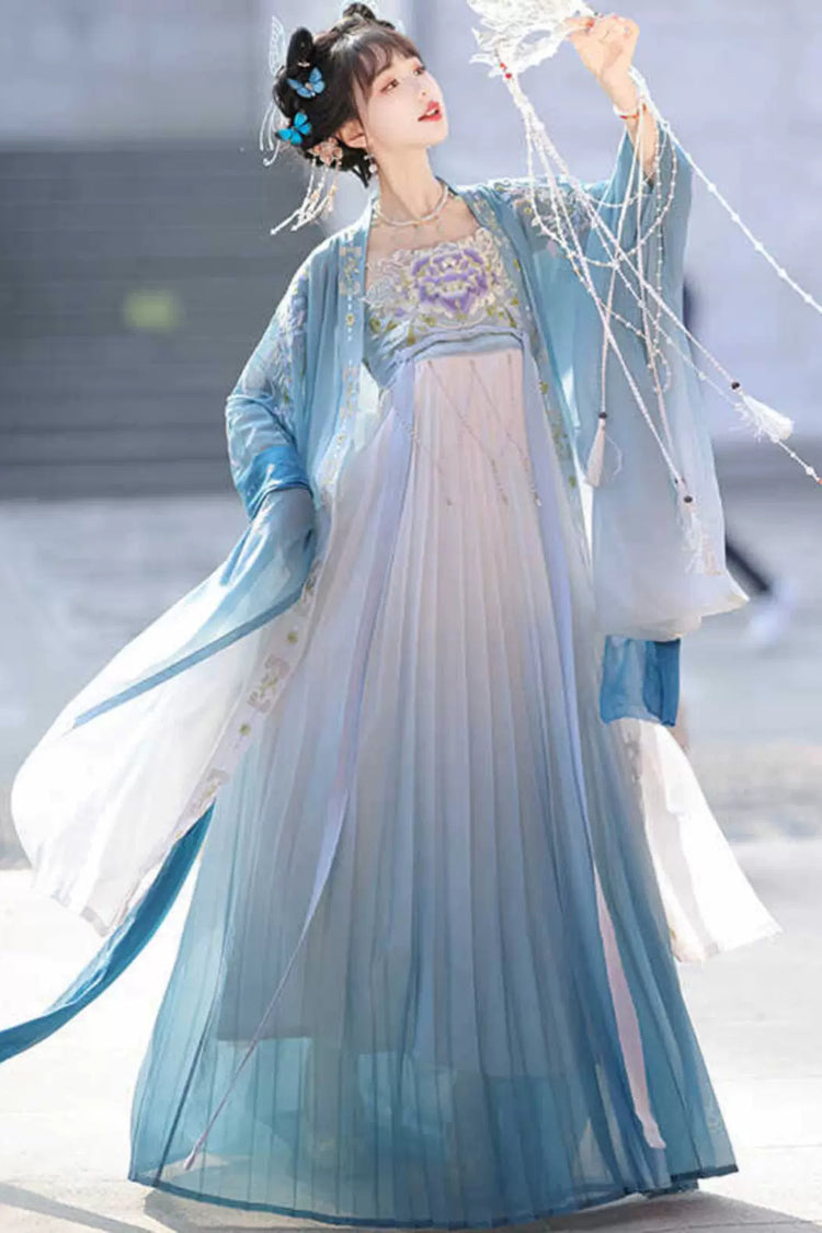 Classic Hanfu Dress with Gradient Hem and Embroidery