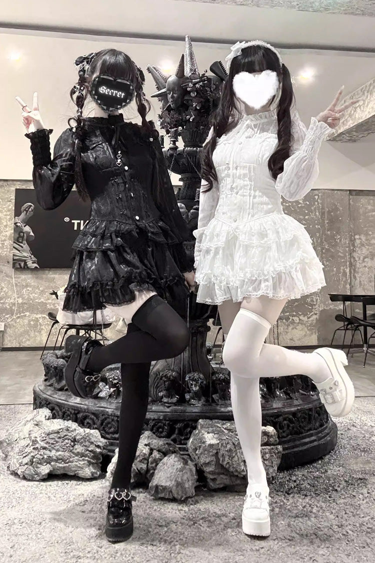 Rose Bible Gothic Jirai Kei Blouse and Shorts with Jacquard Ruffles