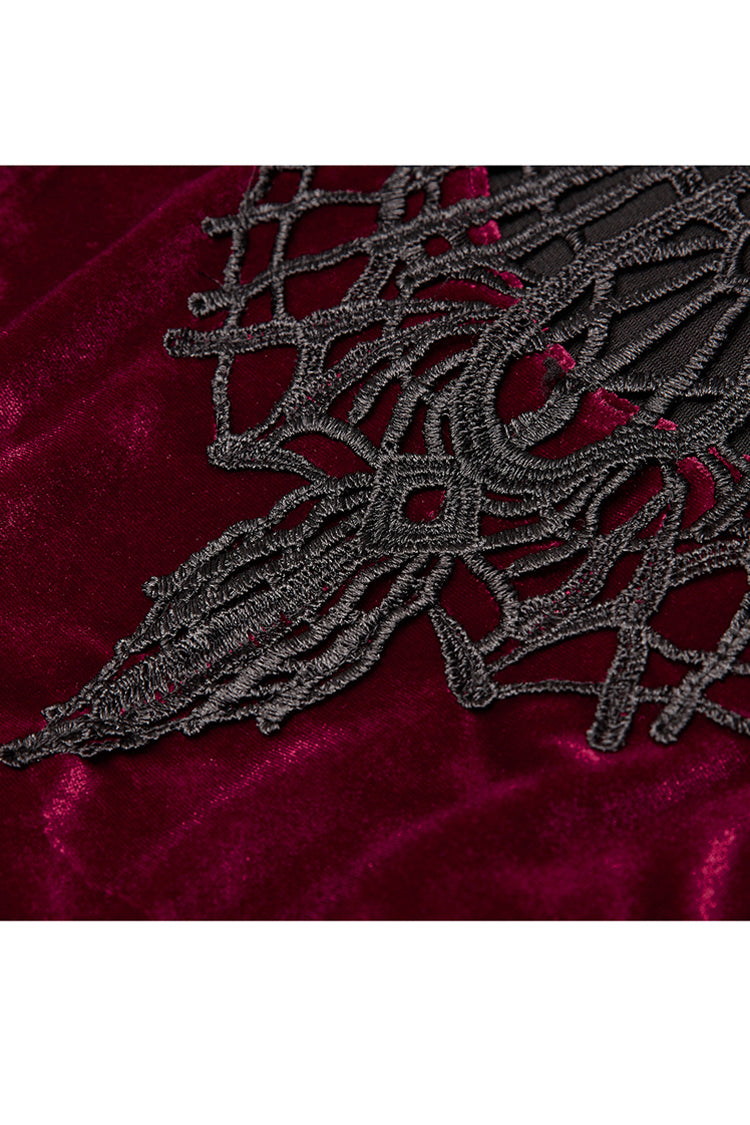 Velvet Front Chest Hollow-Out Decals Back Lace-Up Long Sleeve Plus Size Gothic Dress