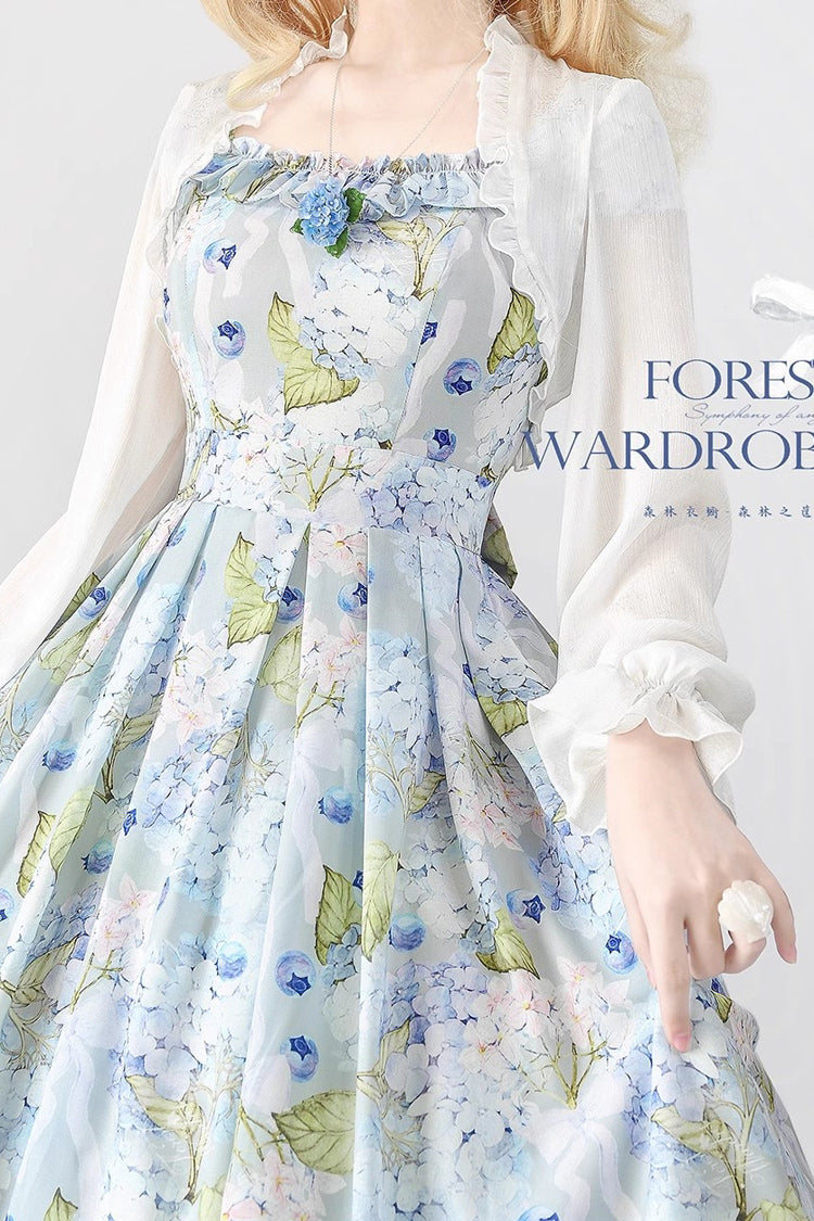 Blue Forest Basket Hydrangea Bowknot Chiffon Elegant Jsk Dress